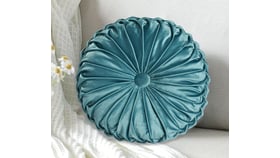 Teal Round Velvet Pleated Pillow