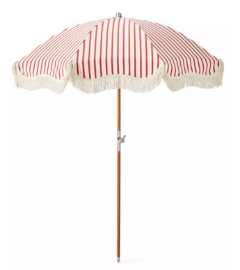 Red & White Stripe Fringe Umbrella