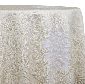 108” Round Ivory Regency Damask sheer Overlay
