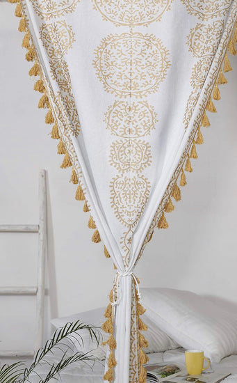 White & Gold Mandala Tapestry Drapes