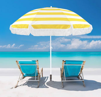 5.9’ Yellow and White Fringe Umbrella