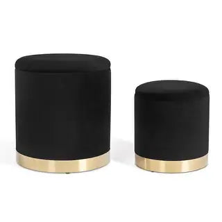 Gold & Black Velvet Nesting Ottomans