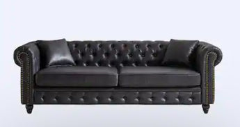 85.5” Black Wide Rolled Arm Faux Leather Sofa