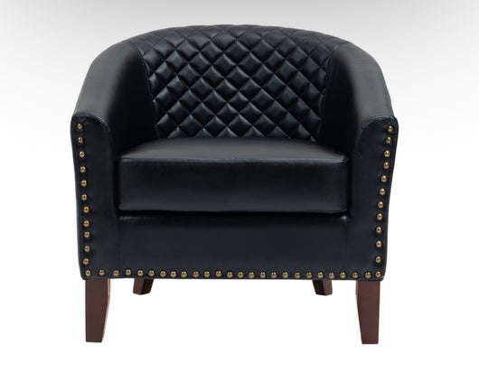 Black Vegan Leather Barrel Accent Chair