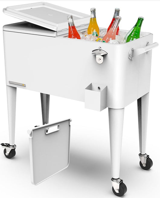 White Metal Cooler On Wheels