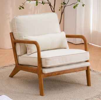 Beige Linen Mid Century Accent Chair