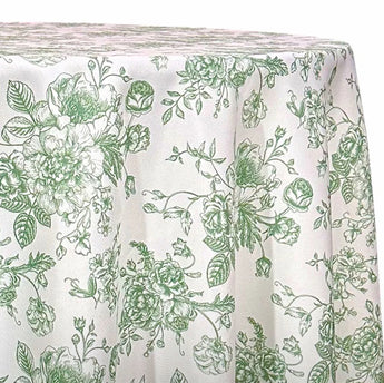 120” Round Willow Green French Toile Table Drape