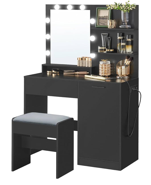 Black Light Up Vanity With Shelves