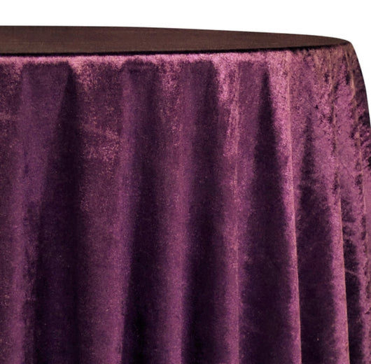 120” Round Eggplant Velvet Table Drape
