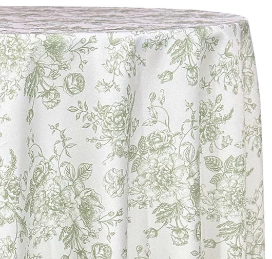 90” Round Sage Green French Toile Table Drape