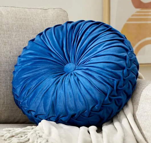 Round Velvet Navy Accent Pillow