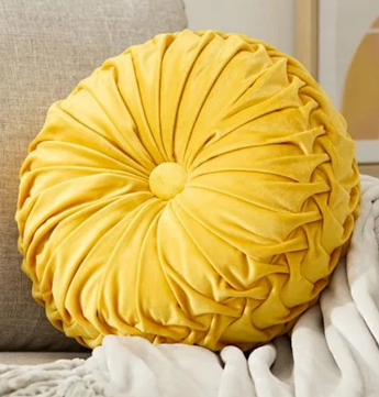 Round Velvet Mustard Accent Pillow