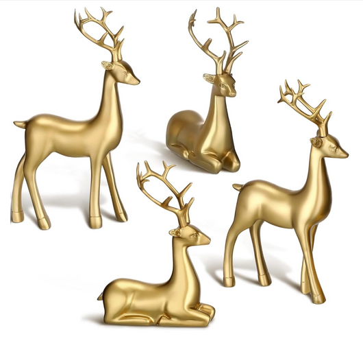 4 Piece Gold Reindeer Decor Set