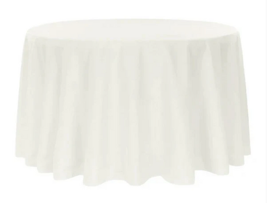 120” Round Off White Poly Table Drape