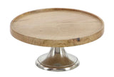 14" Wood Cake Stand with Silver Base
