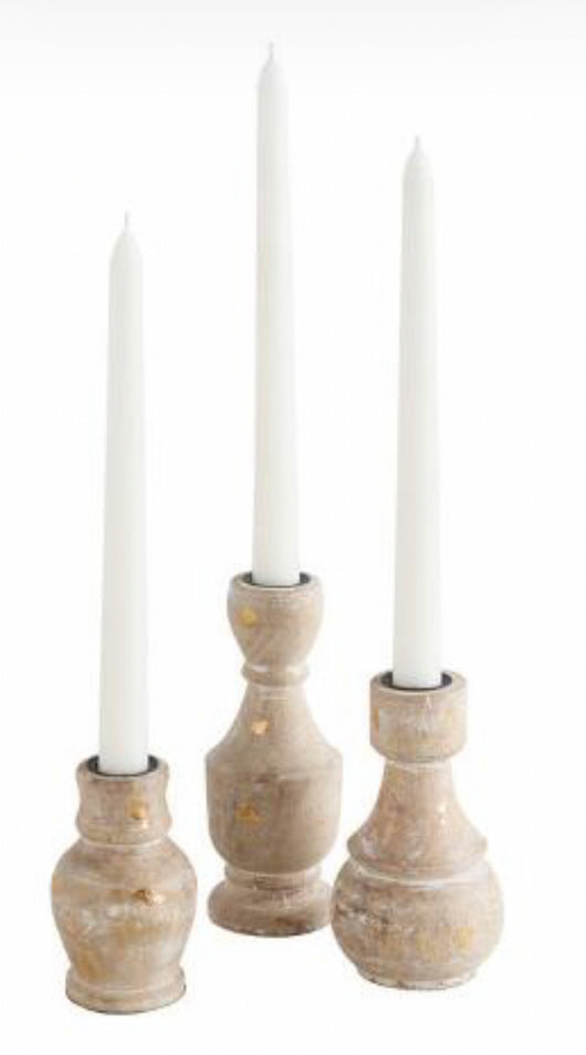 Mismatched Whitewash And Gold Bottle Taper Candle Holders