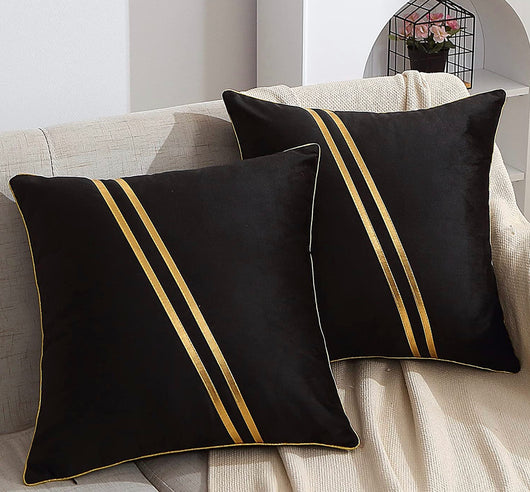 Gold Stripe and Black Velvet Accent Pillow