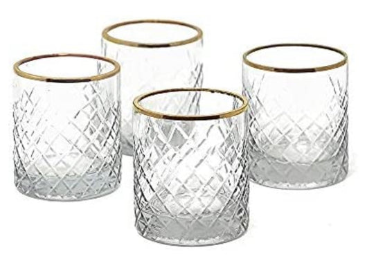 Etched Squares Glass Votive Holders with Gold Rim