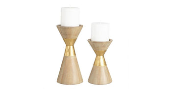 Gold Metal & Wood Contemporary Candle Holders