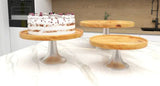 14" Wood Cake Stand with Silver Base
