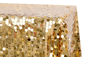 90” x 132” Gold Big Payette Sequin Table Drape