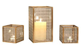 Set of 3 Copper Frame with Texture Glass Hurricane Candleholder Lantern