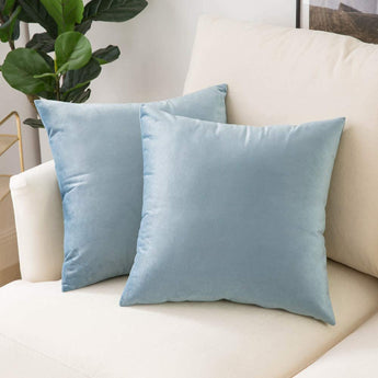Square Light Blue Velvet Throw Pillow