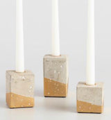 Gold Dipped Cement Block Taper Candle Holder