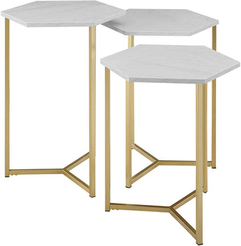 White Marble/Gold Hexagon Side Table