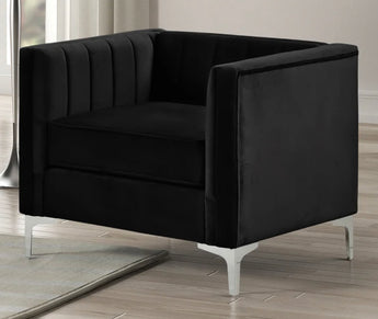 Black Louis Velvet Square Accent Chair- Gold or Silver Legs