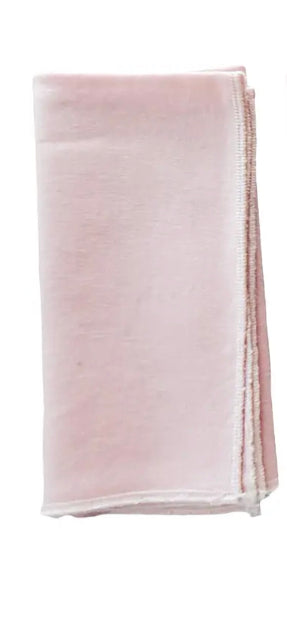 Pink Linen Napkins With White Overlock Stitched Edges