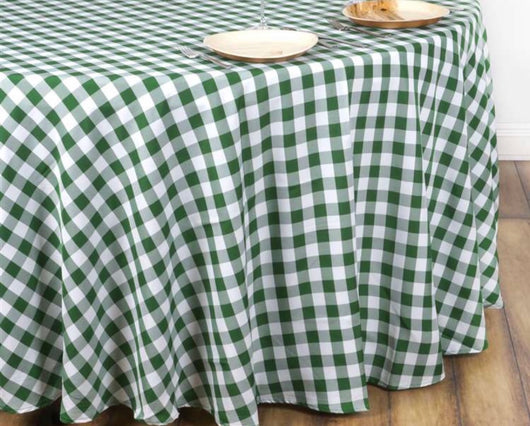 120” Green & White Check Round Polyester Table Drape