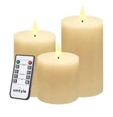 Set of 3 Flickering LED Pillar Candles