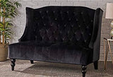 Black Tufted Wing Back Velvet Love Seat