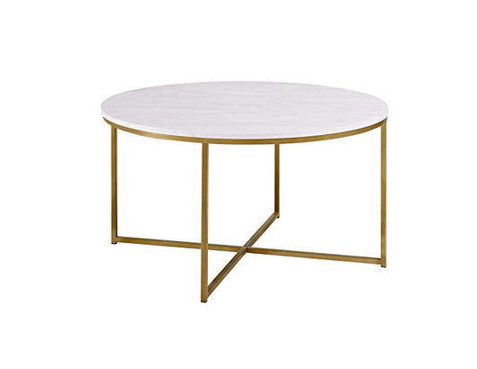 36” Round Faux Marble/Gold Coffee Table