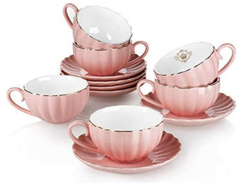 Pink & White Royal Tea Cup and Saucer set, with Gold Trim