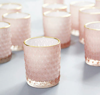 Pink Votive Candle Holder With Gold Rim