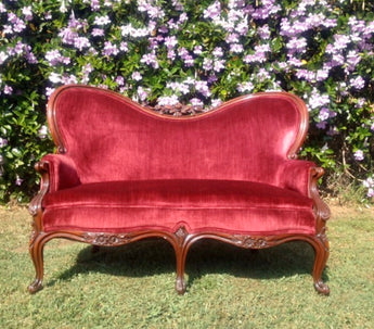 “Winnie” Burgundy Vintage Settee