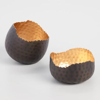 Dark Bronze & Gold Hammered Candle Holders