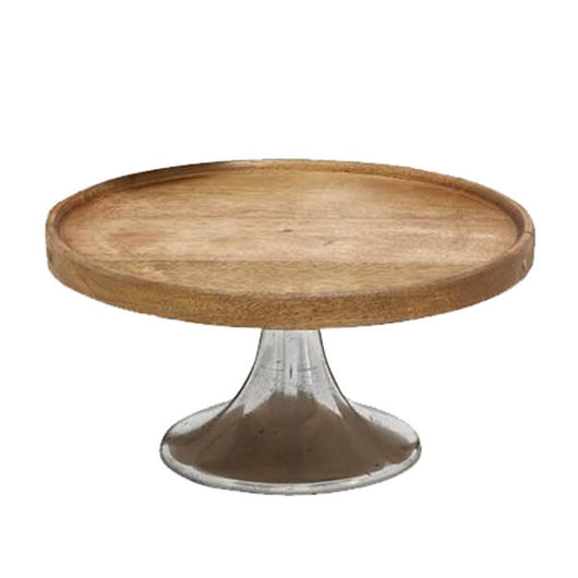Wood Cake Stand with Silver Base