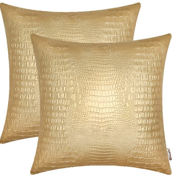 Gold Faux Crocodile Accent Pillow