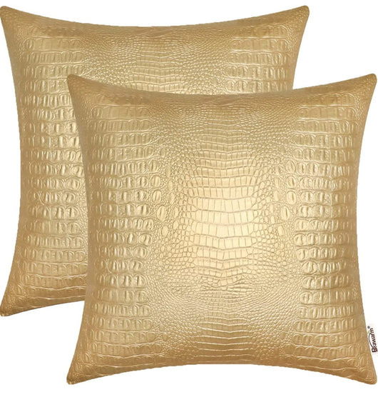 Gold Faux Crocodile Accent Pillow