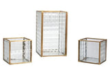 Set of 3 Copper Frame with Texture Glass Hurricane Candleholder Lantern