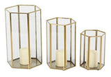3 Piece Gold / Glass Geometric Lanterns