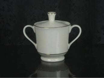 3 3/4” Sugar Bowl with Lid - Classic Ivory Rim - Double Gold Bands