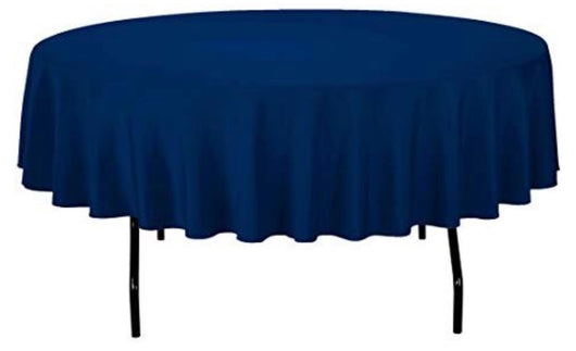 90” Round Navy Blue Polyester Table Drape