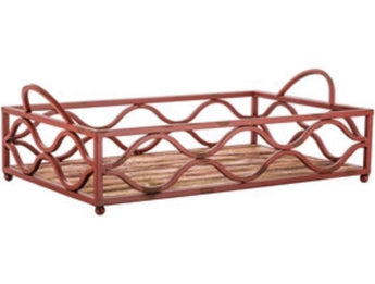 Red Wood & Metal Tray