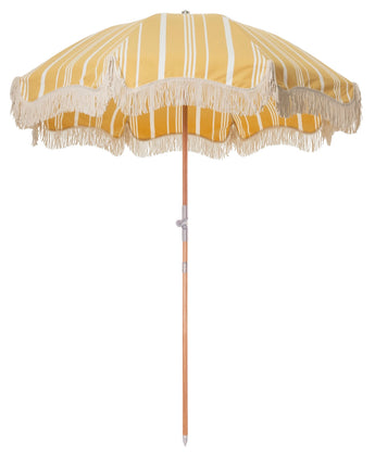 Yellow and White Stripe Fringe Umbrella