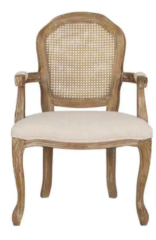 Meena Wood and Cane Upholstered Accent Chair