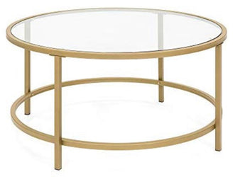 36” Round Glass Coffee Table with Gold Satin Trim